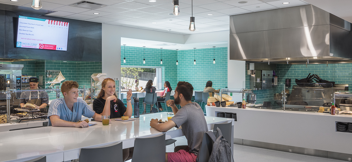 Kids eating in university dining hall