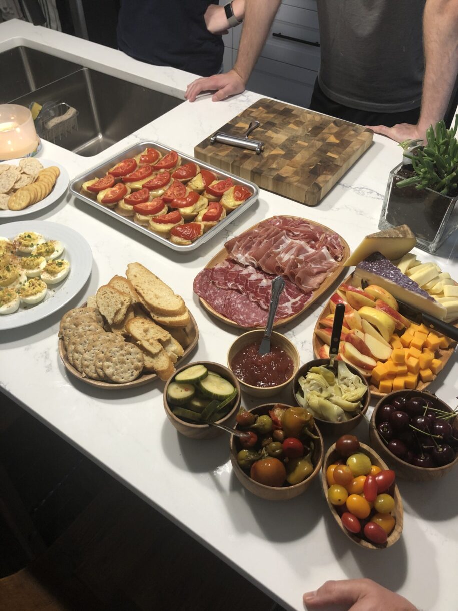 table with food on it