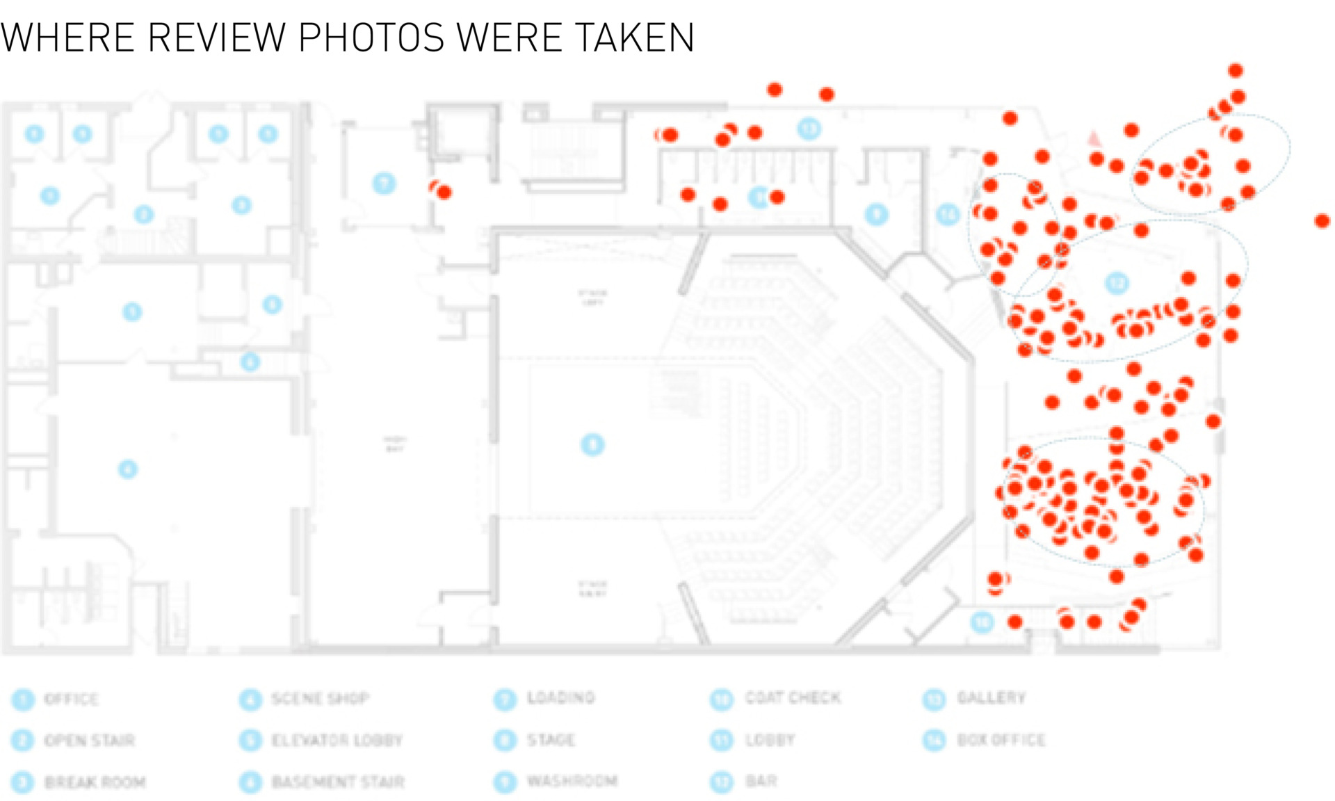 Floor plan showing where each review photo was taken